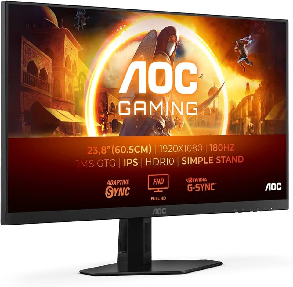AOC Gaming Monitor 24G4XED 23.8 pollici, 1920x1080, FHD, 180Hz, Fast IPS Panel, 0.5ms MPRT, Speakers, (HDMI2x 2.0 DP 1x 1.4) Adaptive Sync, HDR10, G-Sync Compatible, Nero