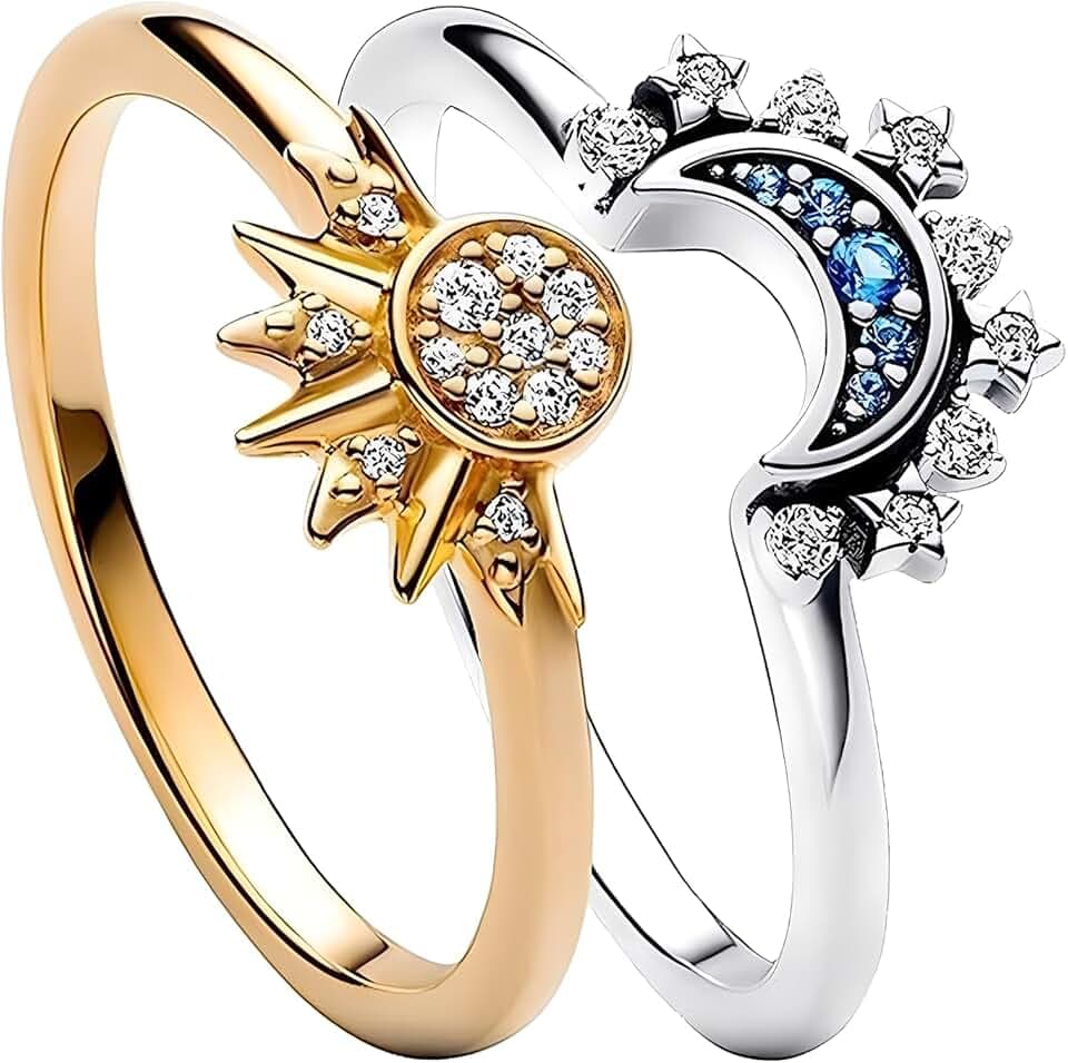xlwen Anelli Sole e Luna Set Anelli Donna Argento Anell Cuore,Promessa Anello,Anello da donna da Regalare al tuo Ragazzo, Fidanzata, Moglie o Parenti