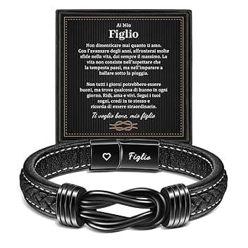 YELUWA Bracciale in Pelle Intrecciata per Figlio - Regalo Ispirazionale Da Mamma e Papà - Regali Compleanno per Ragazzi