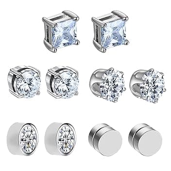 Leikedun 5 Paia Orecchini Magnetici 6mm per Uomo e Donna - Orecchini Finti Non Piercing con Zirconi Brillanti, Anallergici in Acciaio Chirurgico al Titanio - Regali Compleanno Natale