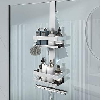 Mensola Doccia da Appendere, Porta Bagnoschiuma da Doccia in SUS304 Acciaio Inox da Appendere al Porte Doccia in Vetro, Argento (Doppio strato argento)