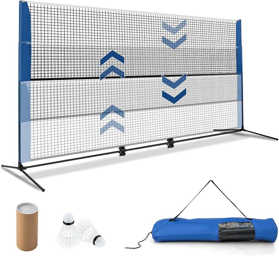 COSTWAY Rete da Badminton 310/420/510 cm Portatile e Regolabile in Altezza, Rete da Badminton con 2 Volani, Tappi per Piedi, Morsetti e Borsa, per Pallavolo e Pickleball