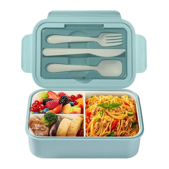 Diboniur Lunch Box, Porta Pranzo 1400 ml con Posate e 3 Scomparti, Blu