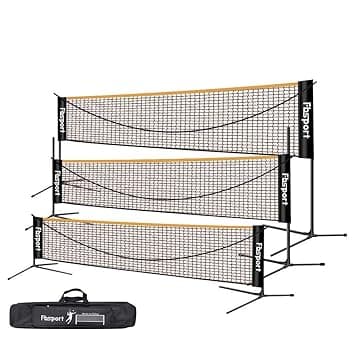 FBSPORT Rete da Badminton Pieghevole, Rete da Calcio Tennis 3-6m Rete da Allenamento per Rete da pallavolo Portatile, 3 Altezze Regolabili Portaoggetti, Interni ed Esterni
