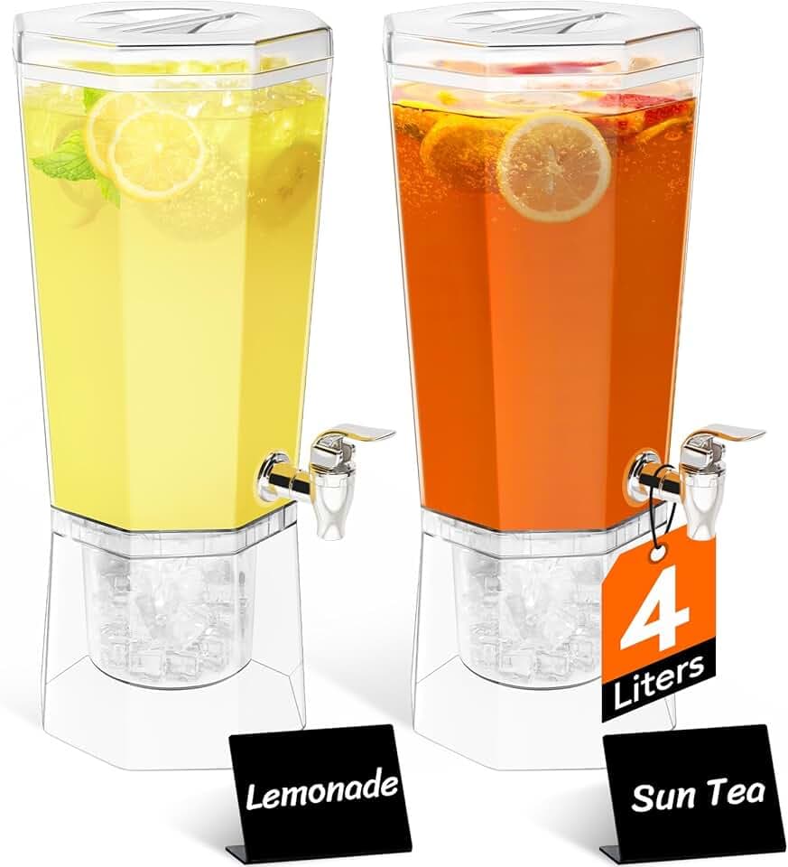 Lifewit 4L Dispenser Bevande con Rubinetto, Set di 2 Dispenser Acqua in Plastica, Contenitore Distributore Bevande Ghiacciati con Supporto per Cocktail, Succhi, Limonata e Tè, 39 x 16 cm/15x6"