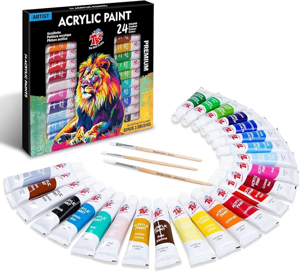 TBC Colori Acrilici Set, 24 Colori Set Colore Acrilico(12 ml/tubo), Colori Acrilici Per Dipingere Su Tela, Pittura Rocciosa, Per Bambini e Adulti