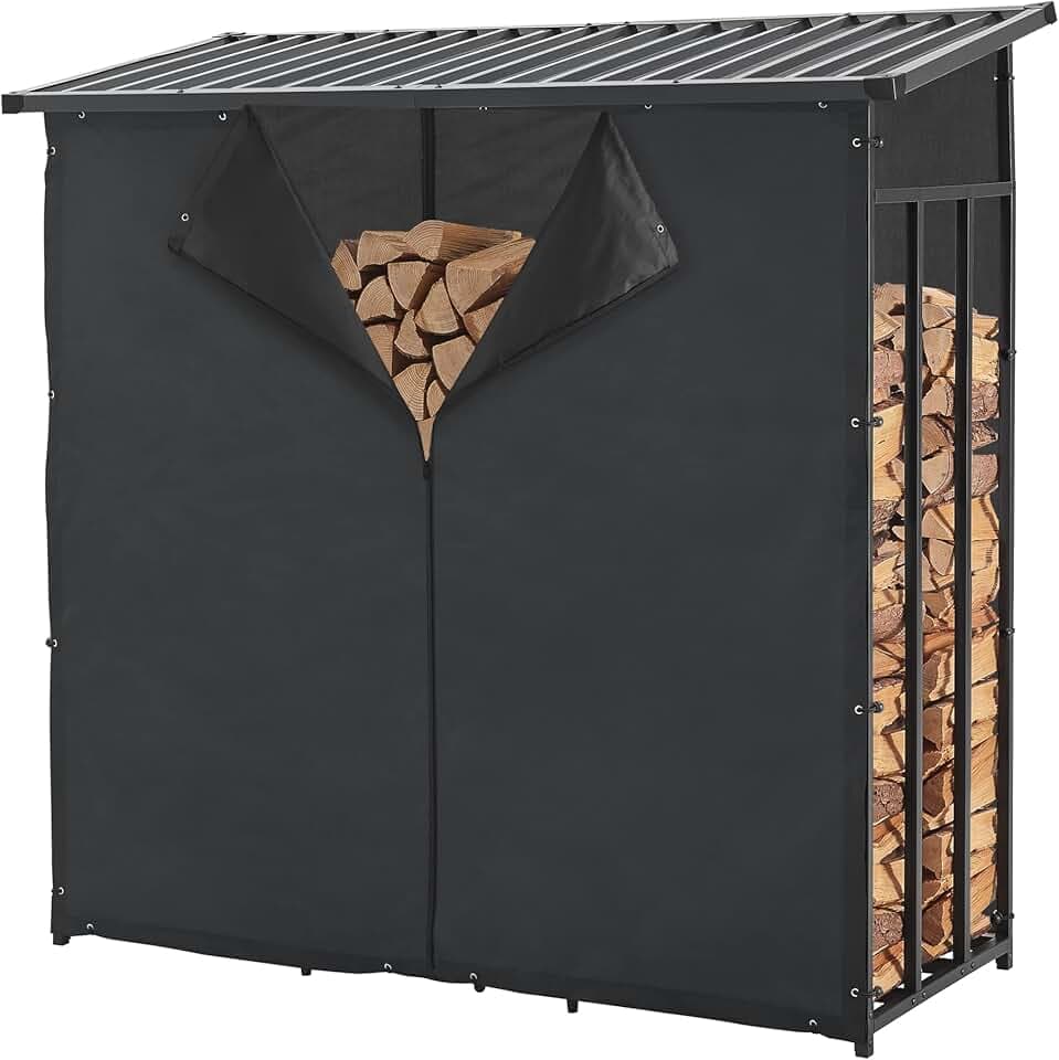 casa.pro Portalegna Coperta da Esterno Deposito in Acciaio per Legna da Ardere Legnaia con Telo Protettivo Rimovibile e Tettuccio 185 x 180 x 70 cm