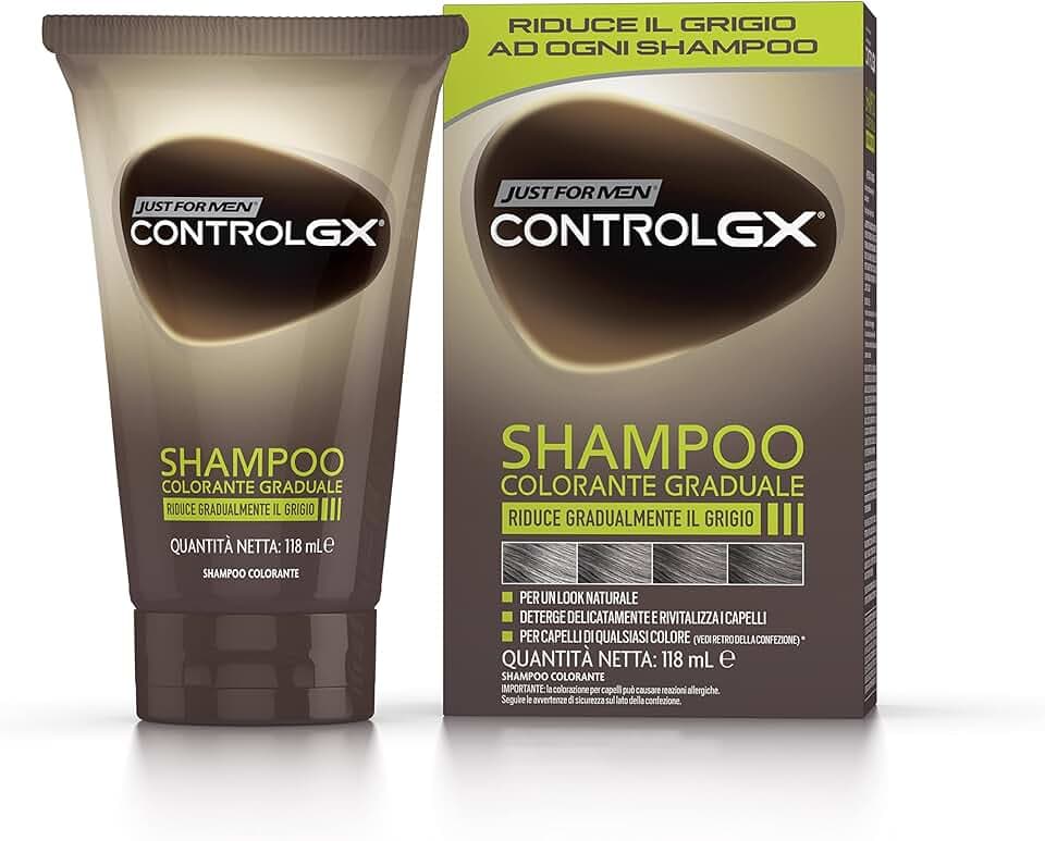 Just For Men Control GX, Shampoo Colorante Uomo, Colore E Tinta Per Capelli, Riduce Gradualmente Il Grigio, Per Un Look Naturale, 118 ml
