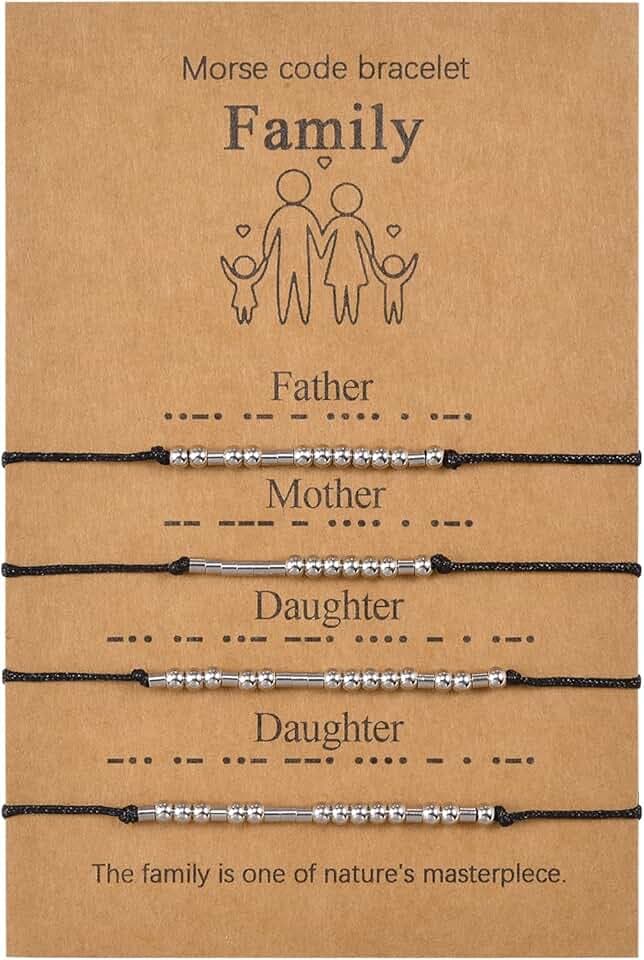 VU100 2/3/4 Codice Morse Bracciale Set Regalo Festa del Papà Regalo Gioielli Fatti A Mano Formato Regolabile Fatto A Mano per Papà Mamma Figlio Figlia Famiglia