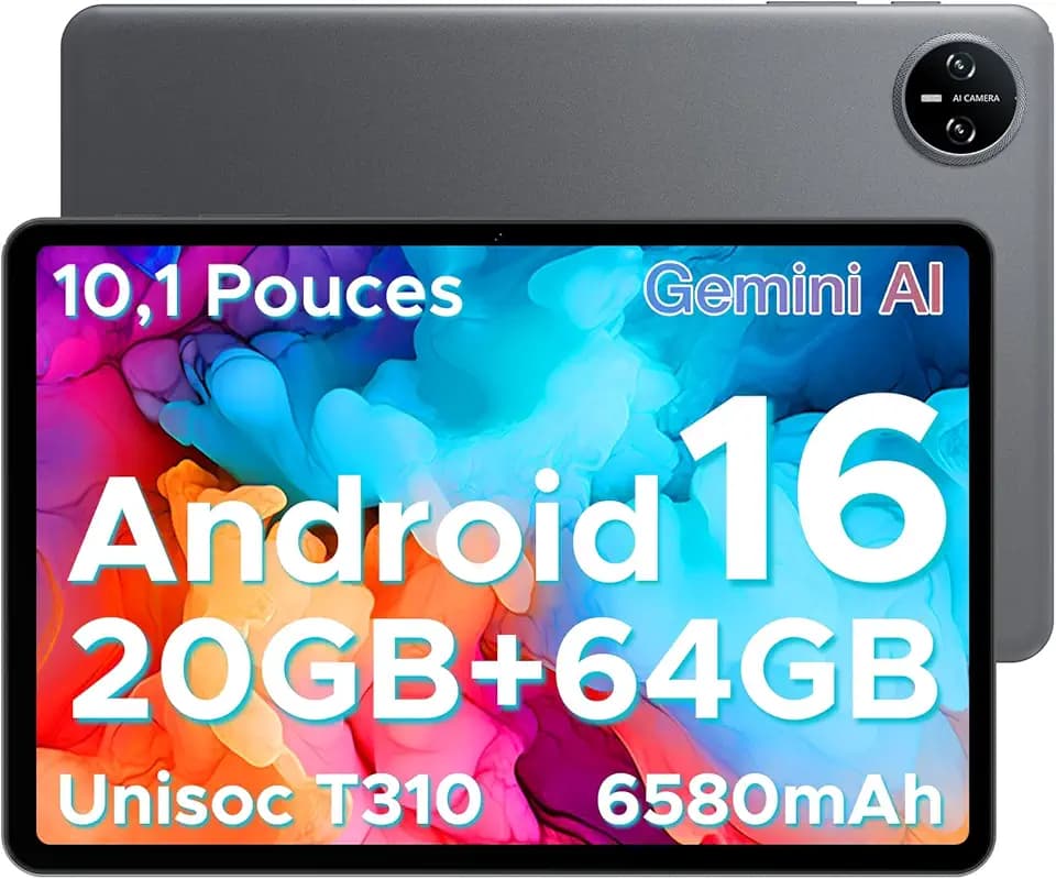 DOOGEE Tab A9 Android 16 Tablet 10 Pollici, 20GB RAM + 64GB ROM (TF 2TB), 6580mAh Batteria, 5G WiFi, 1280 * 800 IPS, BT5.0, 5MP+8MP, Tablet in Offerta gaming Unisoc T310 Quad Core/OTG/Face Unlock