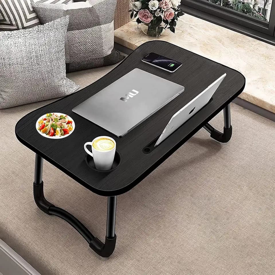 Tavolino da Letto Nero Colazione Pieghevole Tavolo Letto Regolabile e Portatile per Laptop PC Supporto Notebook Computer Tablet 60x40x28cm (Nero)