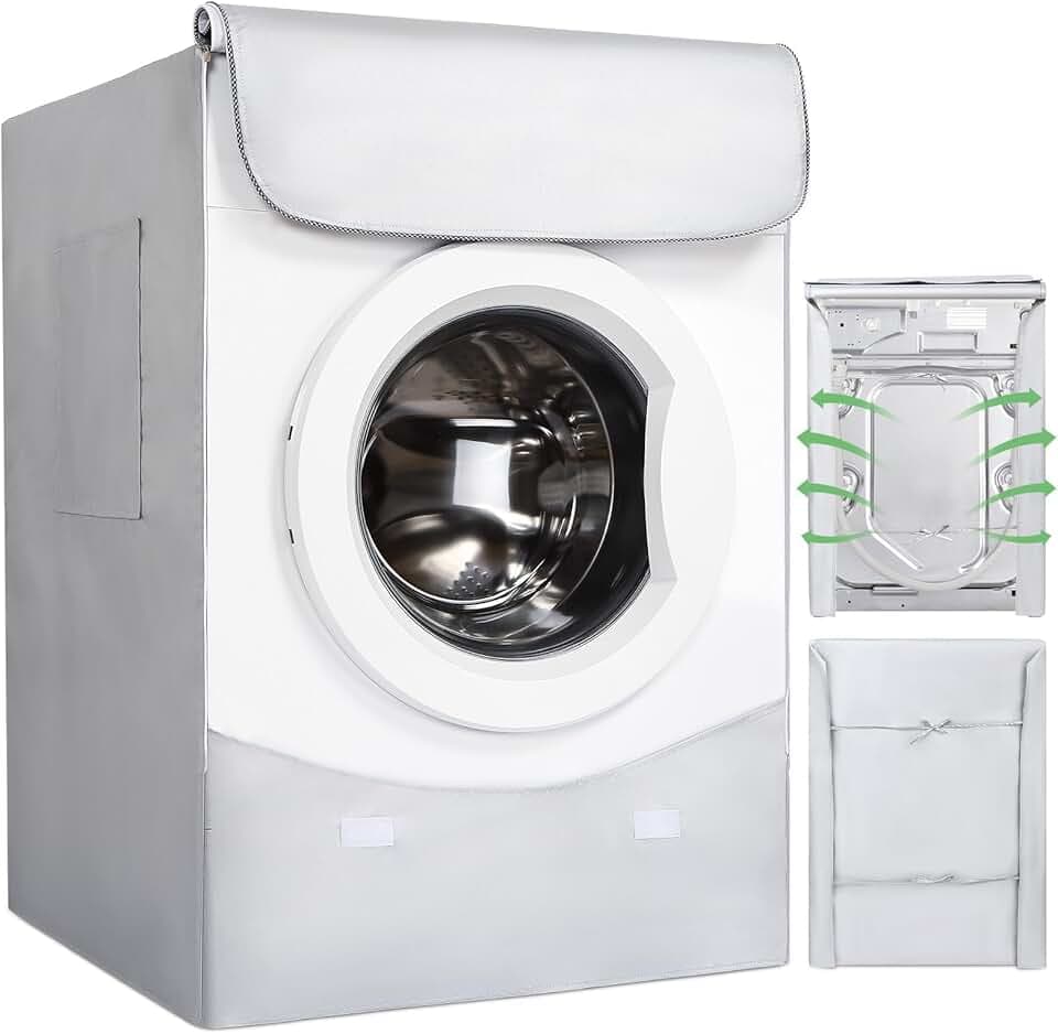 Copertura Lavatrice per Esterno - HAUSPROFI Coprilavatrice di Spessore Migliore per Lavatrici e Asciugatrice - Coperchio Lavatrice Impermeabile con Protezione Solare Argentati - 60 * 64 * 85 CM