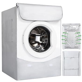 Copertura Lavatrice per Esterno - HAUSPROFI Coprilavatrice di Spessore Migliore per Lavatrici e Asciugatrice - Coperchio Lavatrice Impermeabile con Protezione Solare Argentati - 60 * 64 * 85 CM