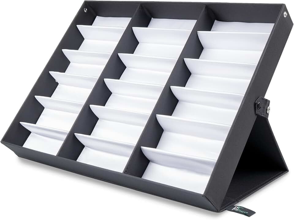 ProSource 18 Slot Sunglasses Organizer Box Stand Display Case/Tray, Fabric Lined & Snap Close