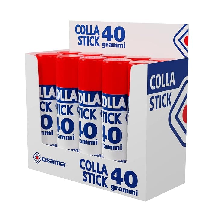 OSAMA - Colla Stick Extra Forte, Box da 10 Pezzi, 40 gr - Set Colle Stick Ideale per Cancelleria Scuola, Ufficio e Università - Scorrevole, Resistente e Adatta ai Bambini, Formula Classica