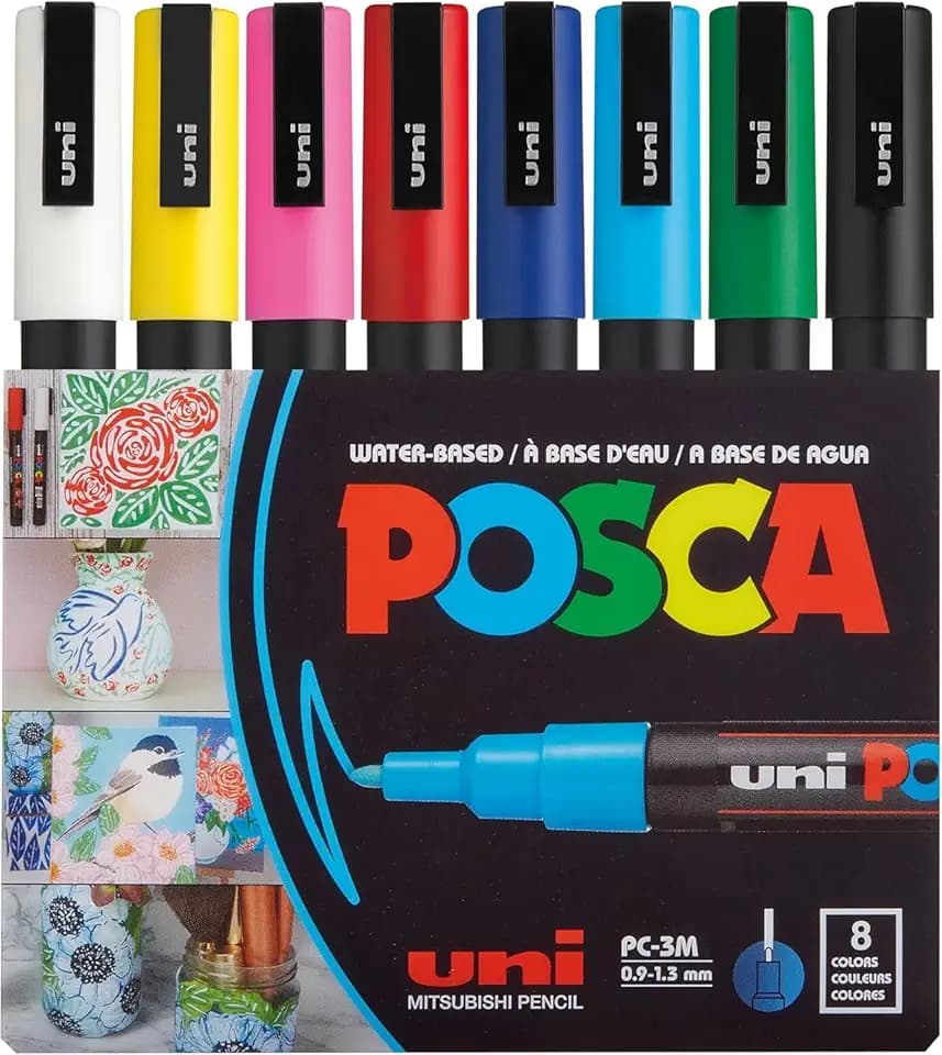 POSCA 186508 - Pennarelli POSCA con punta rotonda fine, set da 8, colori primari