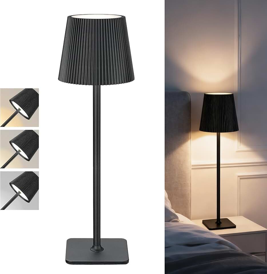 Lampada da Tavolo LED Senza Fili con Controllo Touch – Lampada Ricaricabile da 5200mAh Dimmerabile, IP54 Resistente all’Acqua – Perfetta per Interni ed Esterni, Nero Recycled Claim Standard Blended
