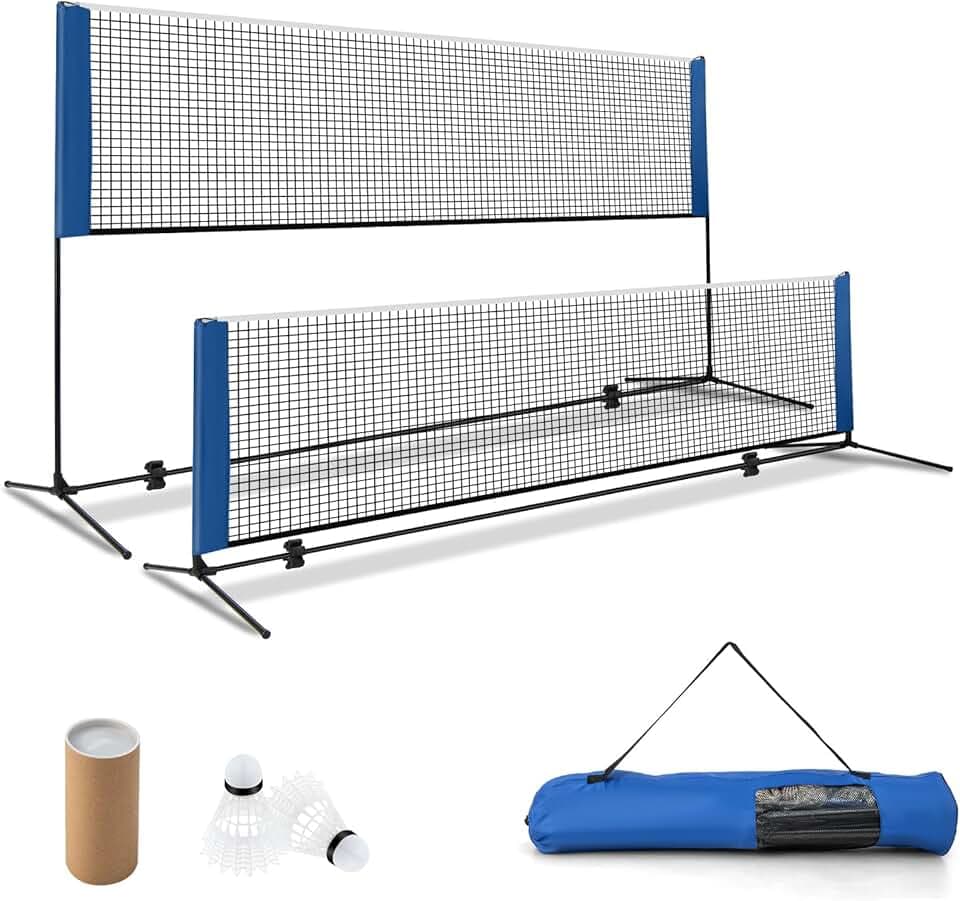 COSTWAY Rete da Badminton 310/420 cm Portatile e Regolabile in Altezza, Rete da Badminton con 2 Volani, Tappi per Piedi, Morsetti e Borsa, per Pallavolo e Pickleball