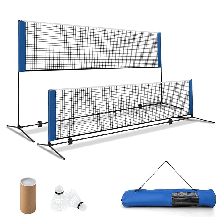COSTWAY Rete da Badminton 310/420/510 cm Portatile e Regolabile in Altezza, Rete da Badminton con 2 Volani, Tappi per Piedi, Morsetti e Borsa, per Pallavolo e Pickleball