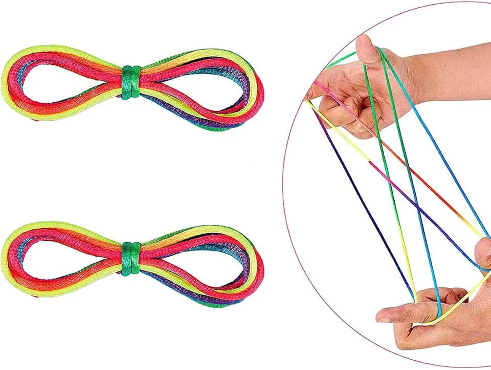 Giochi Di Corda Mano, 2 Pezzi Spago Arcobaleno Finger Twist Gioco di Corde Gioco da Dita, Finger game per ragazzi e ragazze 5+, lunghezza 78 cm ottimo come piccolo regalo