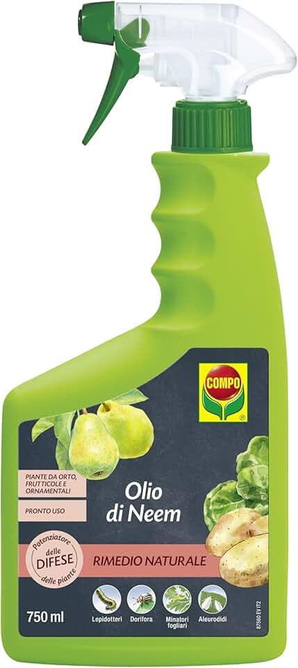 COMPO Olio di Neem, Potenziatore delle Difese delle Piante nei confronti di Insetti, Afidi, Dorifora e Lepidotteri, Pronto all'Uso, 100% Naturale, 750 ml