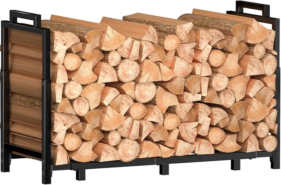 Portalegna Rettangolare Regolabile Antigraffio Porta Legna da Interno/Esterno Metallo 400lbs 10 Gambe con Maniglie Saldate(128-150x33x58-78cm Nero)