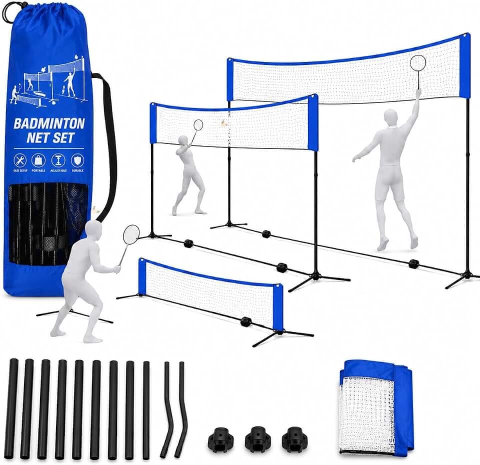 Rete da badminton pieghevole da 3,1 m, con supporto regolabile in altezza 107/105/150 cm e borsa per il trasporto, rete sportiva per volano, tennis, pallavolo o beach volley, rete in nylon, facile da