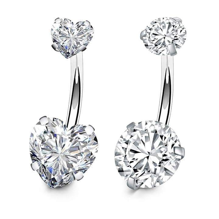 FECTAS Piercing Ombelico Argento 10 mm Acciaio Chirurgico 14G Anello Piercing Ventre con Pietra zircone