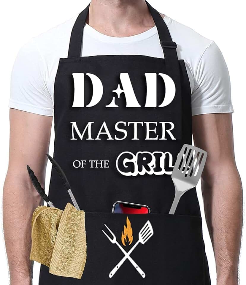 Grembiule da cucina da uomo, da barbecue, nero, impermeabile, con 2 tasche, grembiule per feste, regali per uomini papà marito fidanzato nonno