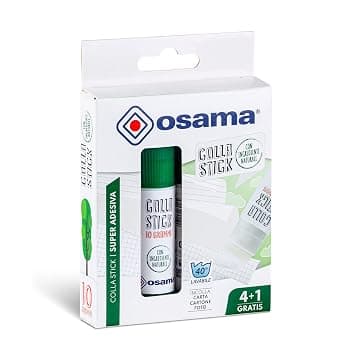 Osama - Colla Stick Extra Forte, 4 Pezzi + 1 Gratis, 10 gr - Set Colle Stick Ideale per Cancelleria Scuola, Ufficio e Università - Scorrevole, Resistente e Adatta ai Bambini, con Ingredienti Naturali