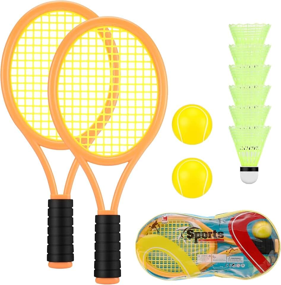 Miiepls Racchetta Tennis Bambino, Kit Racchette da Badminton con 2 Palline e 6 Volano, Mini Set Racchette Badminton per Bambini Indoor Outdoor Giochi