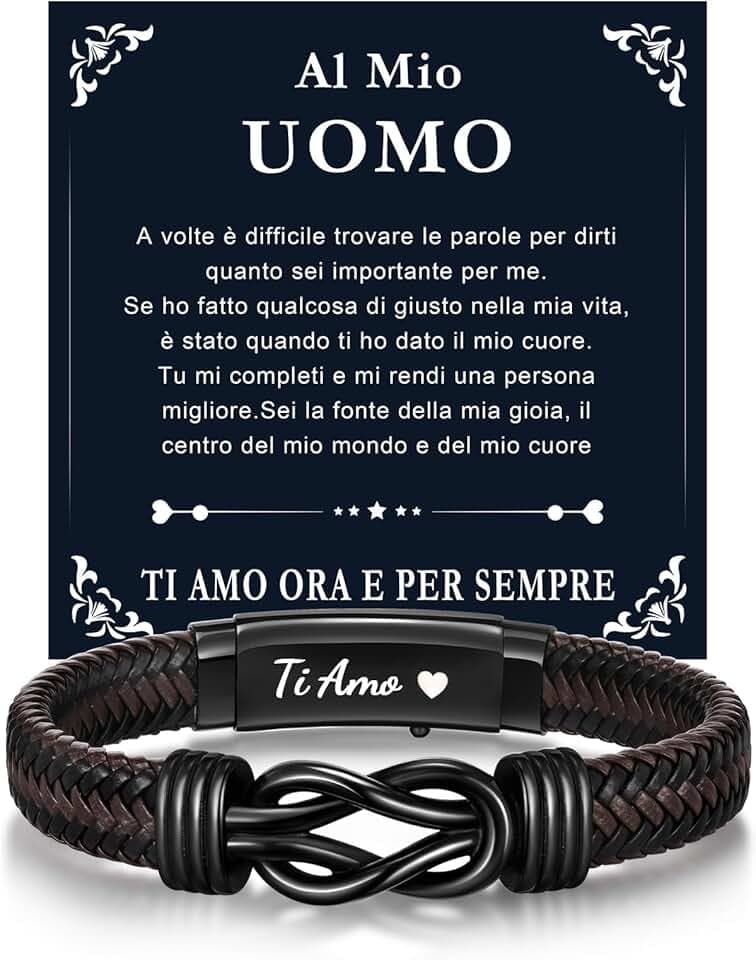 Gamtic Bracciale Uomo di Cuoio Ti Amo - Regalo per Lui Marito Papà Figlio Uomo Adjustable in Pelle Bracciale Intrecciata Fatta a Mano Idea Regali per Compleanno Natale Matrimonio e Anniversario