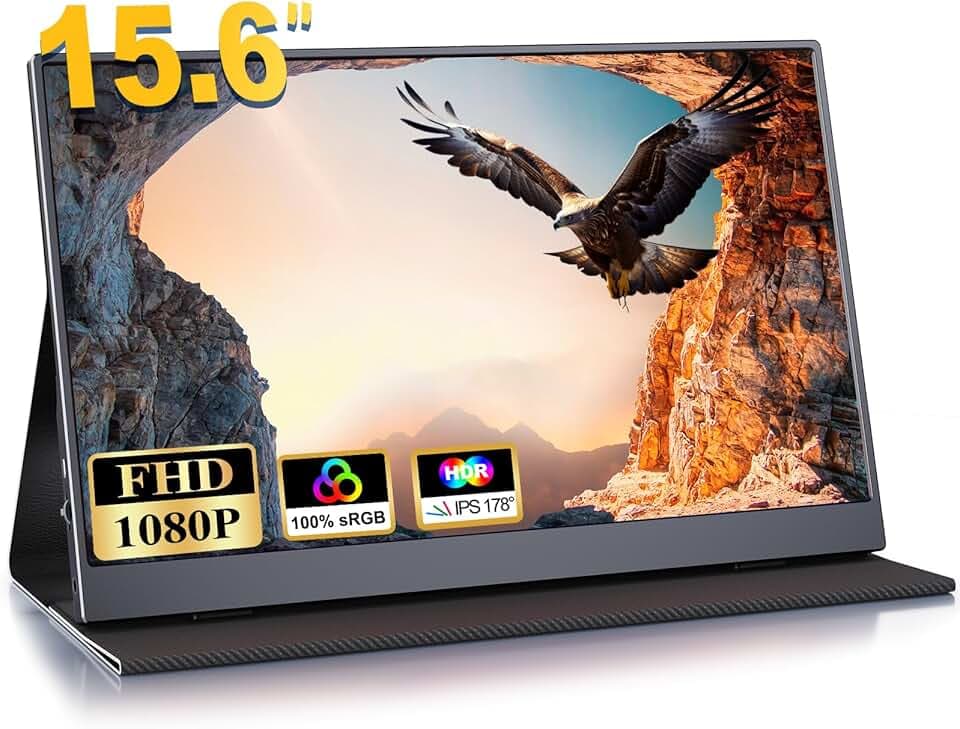 Monitor Portatile 15,6 Pollici IPS, FHD 1080P 100% sRGB, Schermo Esterno USB-C/Mini HDMI, Compatibile con Laptop/PC/Telefono/PS5 Etichetta Energetica