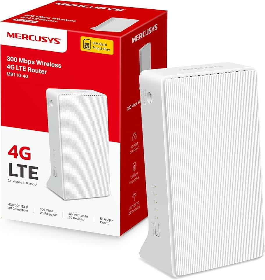 Mercusys TP-Link MB110-4G Router Wifi con Sim LTE Wireless N300Mbps 4G, Porta LAN/WAN, VPN,Senza Configurazione, Antenne Interne, Porte Antenna Esterna, Compatibile con Tutti Gli Operatori