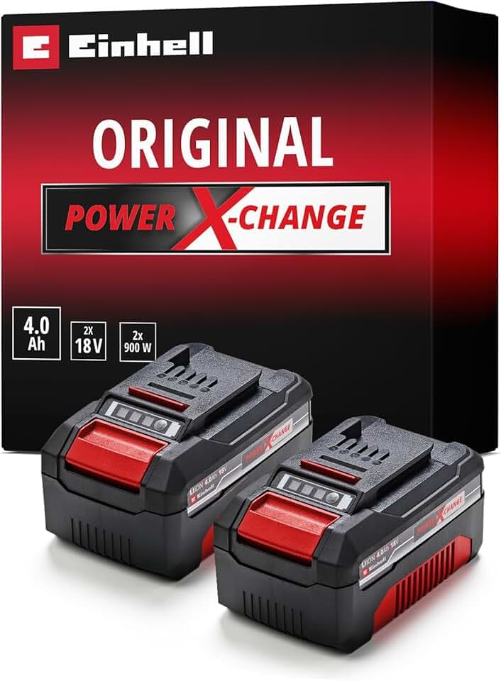 Einhell Originale PXC Twin Pack 4,0 Ah Batterie, 18 V, Per tutti i dispositivi Power X-Change, Gestione dinámica della batteria, cicli di ricarica ada), Confezione da 2, nessun caricabatterie