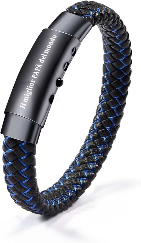 VGWON Bracciale per Papà, Bracciale Regolabile In Pelle Intrecciata Blu con Incisione Laser, Regalo di Natale per Papa, Regalo per la Festa del Papà, Regali di Compleanno