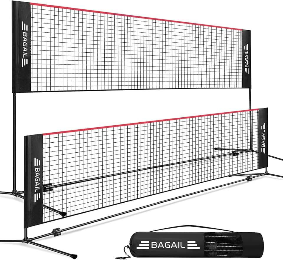 BAGAIL Badminton Net, Rete di Nylon Pieghevole, Supporto regolabile Hieght e Borsa da trasporto portatile, Facile da montare o smontare, Ideale rete sportiva ricreativa per tennis, Badminton.