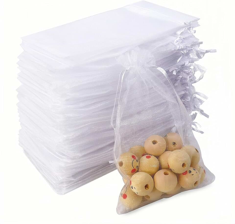 soodyoow Soodyoow 100 Pezzi Sacchetti Organza, 10 x 15 cm Biano Sacchetti in Organza con Coulisse, Organza Gioielli Sacchetto, Regalo Borse, per Matrimonio, Compleanno, Natale Regalo, Caramelle, Gioielli