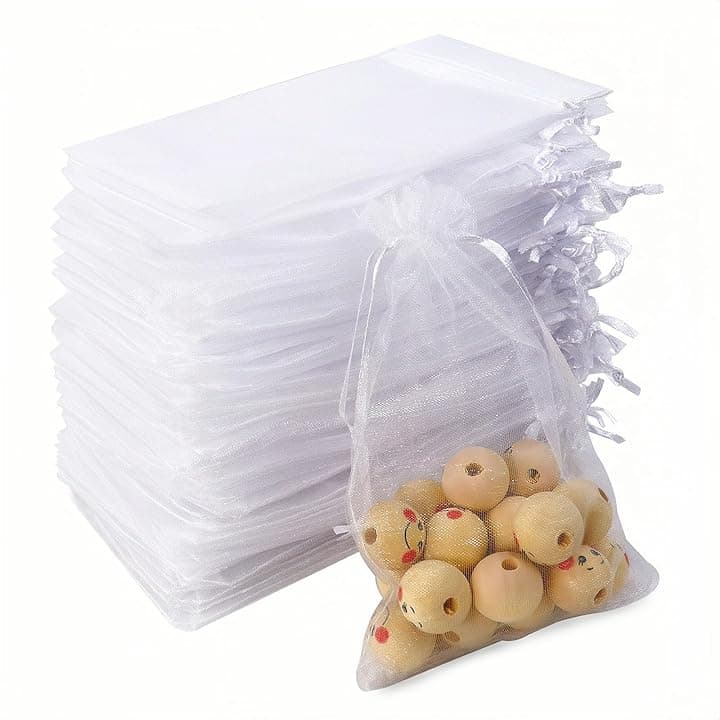 soodyoow Soodyoow 100 Pezzi Sacchetti Organza, 10 x 15 cm Biano Sacchetti in Organza con Coulisse, Organza Gioielli Sacchetto, Regalo Borse, per Matrimonio, Compleanno, Natale Regalo, Caramelle, Gioielli