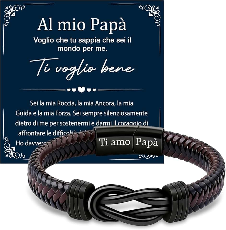 Meleager Meleager Bracciale Papa con Incisione Ti Amo papà, Regalo per papà/Nonno per Festa del papà/Natale/Compleanno, Bracciale Uomo in Pelle da 21,5cm