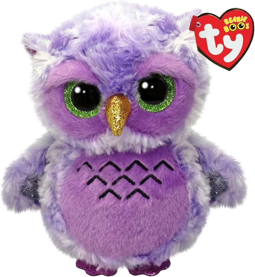 TY Beanie Boos - Owlivia la Gufetta Viola con Occhi Verdi Grandi e Glitter, il Peluche con gli Occhi Grandi Scintillanti - 15 Cm - T37364