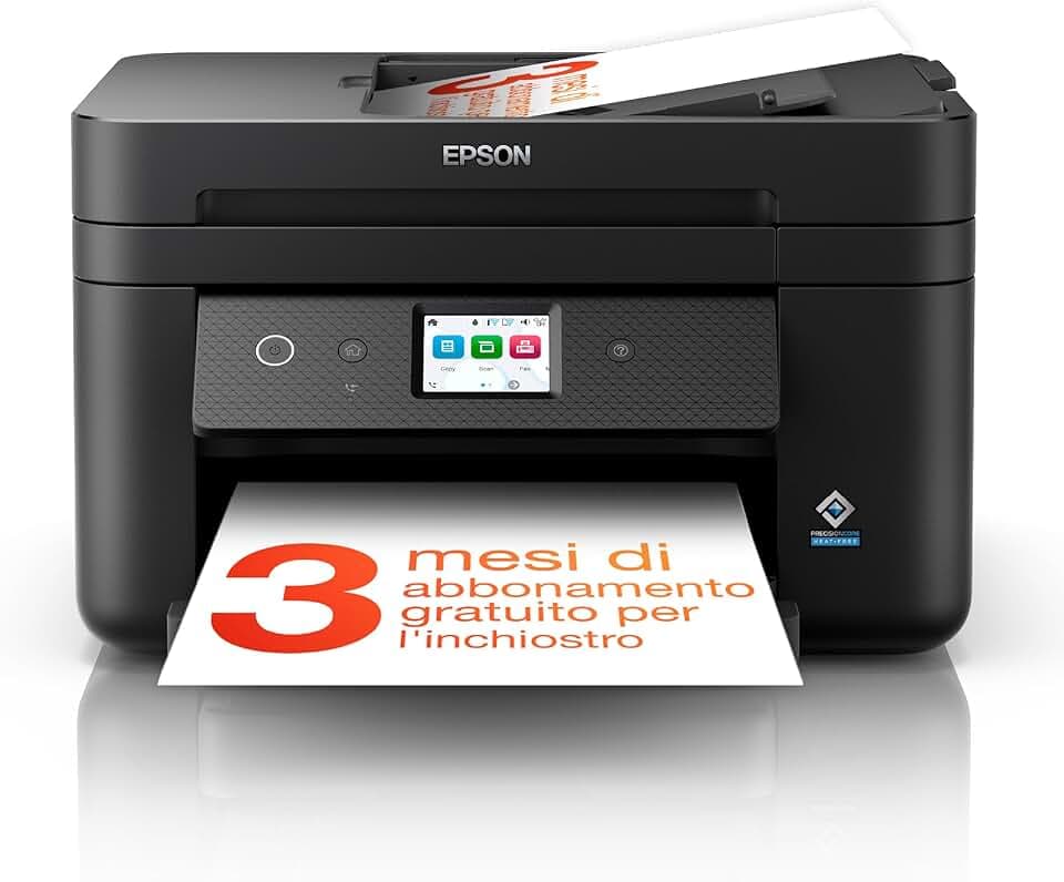 Epson Workforce WF-2960DWF Stampante Multifunzione A4 a getto d'inchiostro (Stampa Fronte Retro, Scansione, Copia, Fax) Display Touch Screen 6.1”, ADF, WiFi, Ethernet, Stampa da mobile, AirPrint,