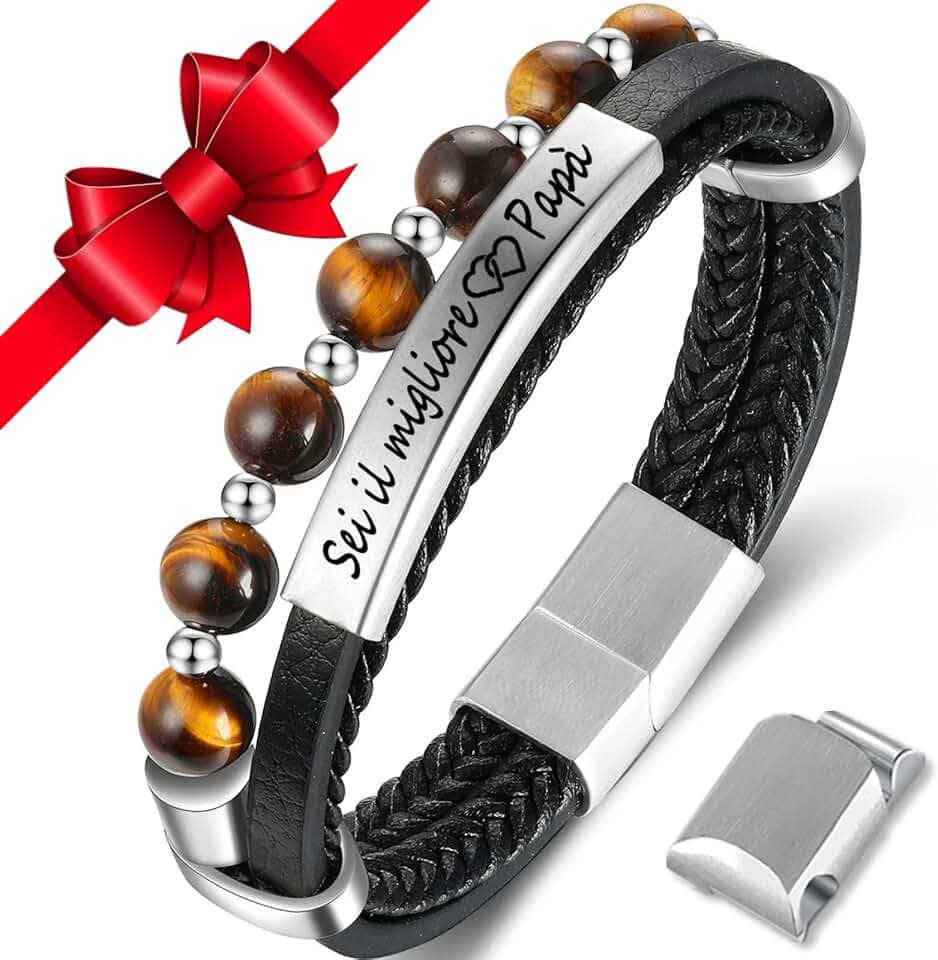 Jbniuay Bracciale Uomo DAD - Braccialetto in Pelle con Incisione 'Il Miglior Papà' - Regalo per la Festa del Papà