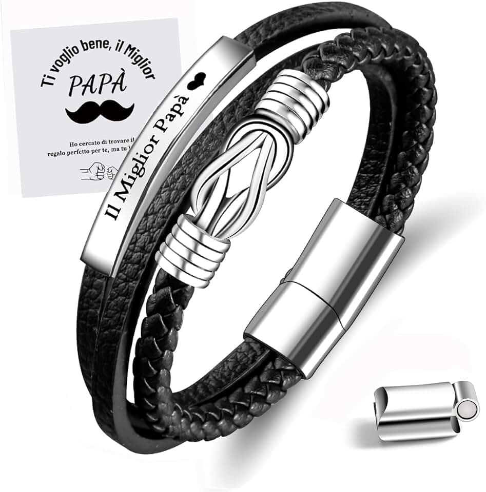 MANVEN Bracciale Uomo Da Papà Figlio Bracciale In Pelle Con Chiusura Magnetica Regalo per Figlio Papà Uomini Regali Per La Festa Del Papà Regalo Figlio Compleanno
