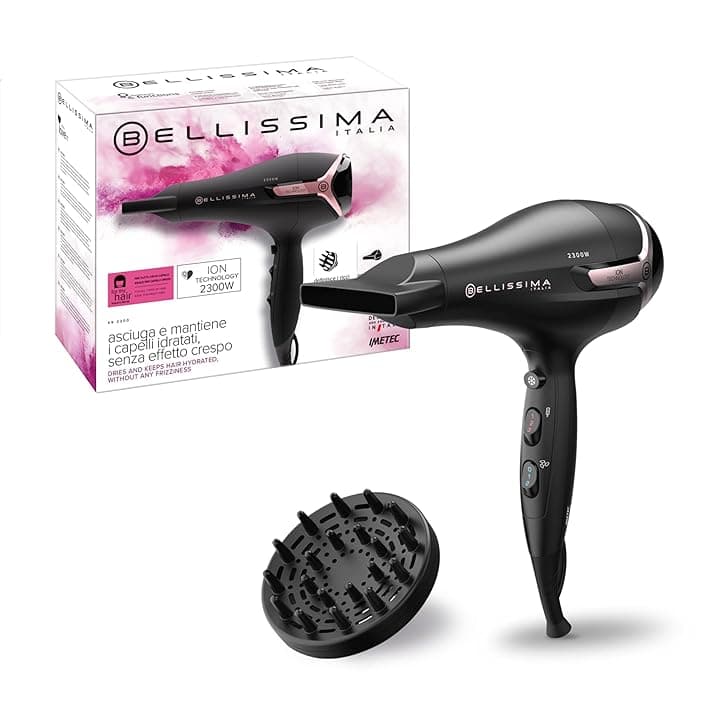 Bellissima Imetec - Asciugacapelli K9 2300-2300W, Inclusi Diffusore per Ricci e Concentatore. Phon per Capelli Ionico con 8 Combinazioni aria e temperatura e colpo aria fredda