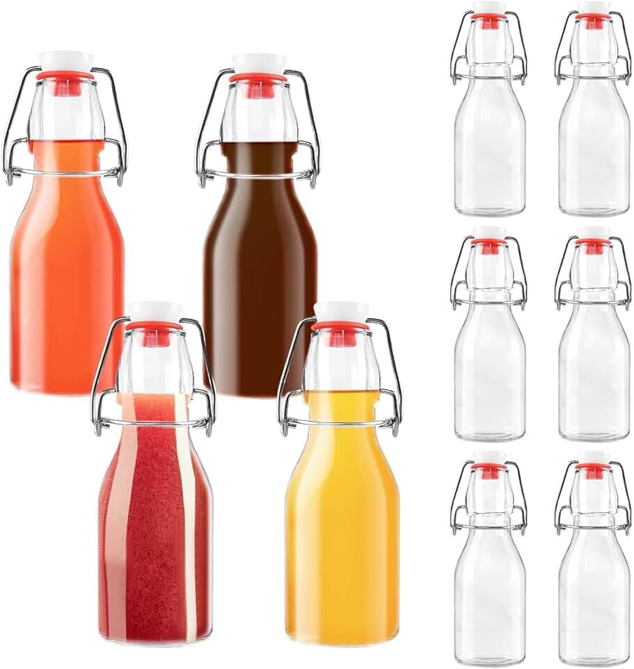 10 bottiglie di vetro 250 ml con tappo ermetico, bottiglia di vetro, bottiglia di vetro trasparente ermetico per bevande, birra, olio, aceto, olio di olive, vinegar, juice, syrup, acqua