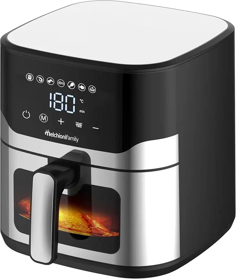 Melchioni Family | MATILDE Friggitrice ad Aria 8L 2200W di Potenza, Cestello Removibile con Maniglia, Griglia Separagrassi, Timer 60 Min, Cottura Light con -80% di Grassi