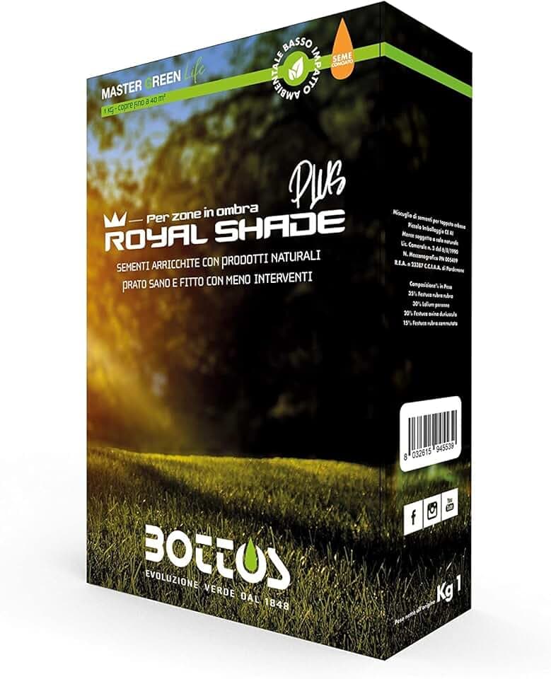 Bottos ROYAL SHADE PLUS, Semi Arricchiti per Tappeto Erboso, Sementi per Zone in Ombra, Prato Sano e Fitto con Meno Interventi, 1Kg
