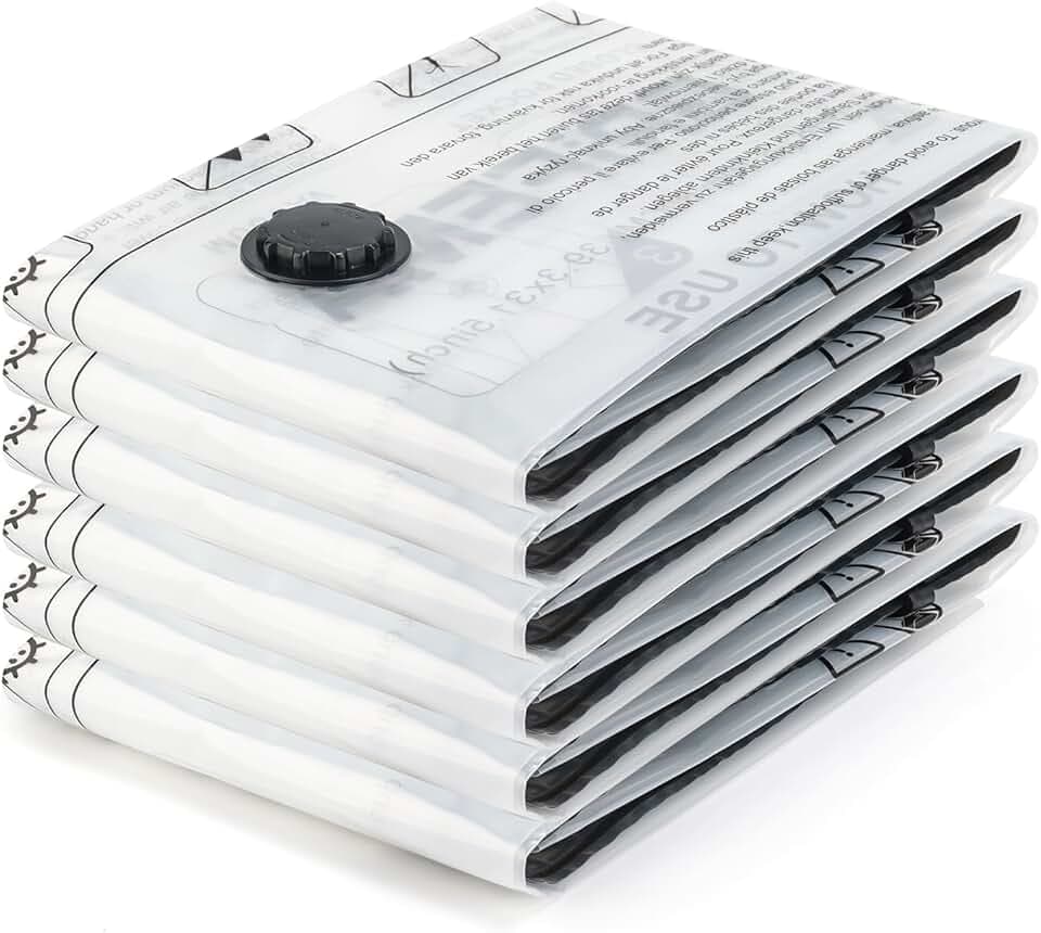 GRIFEMA GH83-4, 6 Sacchetti Sottovuoto Riutilizzabili per Vestiti e Coperte, 60x40 cm - Salvaspazio per Coperte, Vestiti, Bagagli da Viaggio e Abiti Stagionali