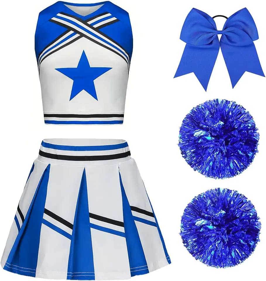 Vestito Cheerleader Bambina Costume da Cheerleader per Ragazze Bambini con Pon Pon Cheerleader e cerchietto per capelli Uniforme da Cheerleader Bambina per Carnevale Compleanno Halloween Feste Cosplay